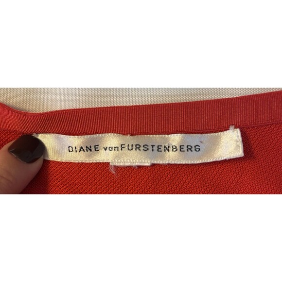 DIANE VON FURSTENBERG Red Ruched Side Sheath Midi Dress XS/S Knit Party Holiday - Picture 2 of 11